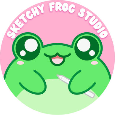 Sketchy Frog Studio logo of a frog holding a digital pen